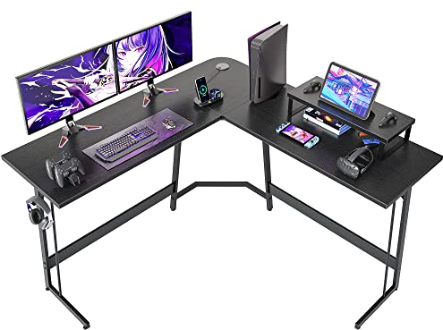 CubiCubi L-förmiger Gaming-Schreibtisch, Computer- und Bürotisch, Eckschreibtisch mit großem Monitorständer für Zuhause, Büro, Arbeitszimmer, Schreibarbeitsplatz, 120 cm, Schwarz