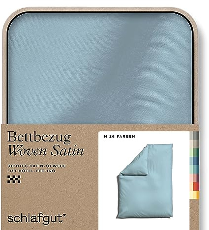 schlafgut Woven Satin Bettwäsche 155x220cm Bettdecke Bezug einzeln, Blue Light Uni in Hotelqualität mit 100% Baumwolle