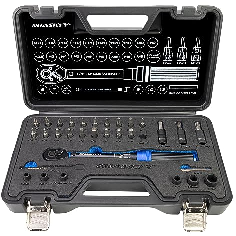 HASKYY Clé dynamométrique 1/4 2-20 Nm - Jeu de douilles de couple pour vélo - Rallonge Torx - Adaptateur F1/4 -M3/8