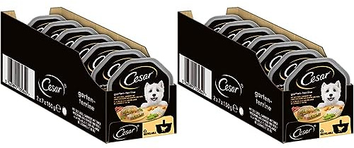 Cesar Hundefutter Nassfutter Gartenvielfalt mit Geflügel, Gemüse und Reis, 14 Schalen (14 x 150g) (Packung mit 2)