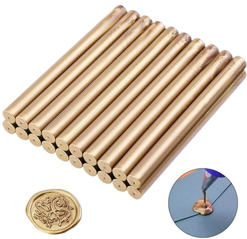 Fippy 20PCS Glue Gun Sealing Wax Sticks 11mm for Wax Seal Stamp, Gold Wax Sealing Sticks, Great for Wedding Invitations, Cards Envelopes, Gift Wrapping