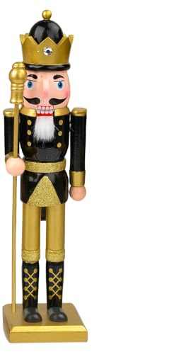 38cm Wooden Black Gold Nutcracker Soldier Christmas Decorations,Large Christmas Nutcracker Figures Ornaments,Nutcracker Gifts Nutcracker Soldiers Puppet Doll for Tradition Xmas Present Indoor Decor