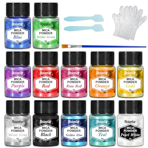 Epoxidharz Farbe Mica Pulver, 12 Farbe*5g Perlglanz Epoxidharz Pigment metallischer Pulver für Seifenfarbe, Schmuckherstellung, Nagellack, Kerzenherstellung, Badebomben, Schleim