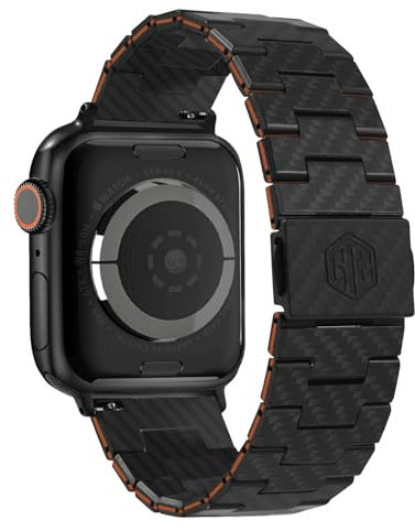 Haflyer Cinturino per Apple Watch da uomo, in fibra di carbonio, compatibile con iWatch serie 2/3/4/5/6/7/8/SE/ULTRA, 49/45/44/42 mm, con fibbia a sgancio rapido (arancione)