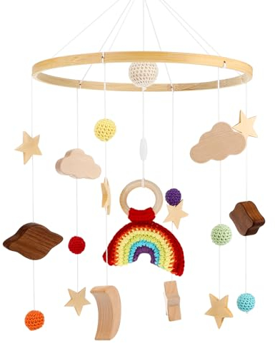 Auauraintt Campana de Cama de Fieltro Soporte Móvil de Madera para Bebé, Campanas de Viento Móviles de Madera para Bebé, Campana para Cama de Recién Nacido para Cuna