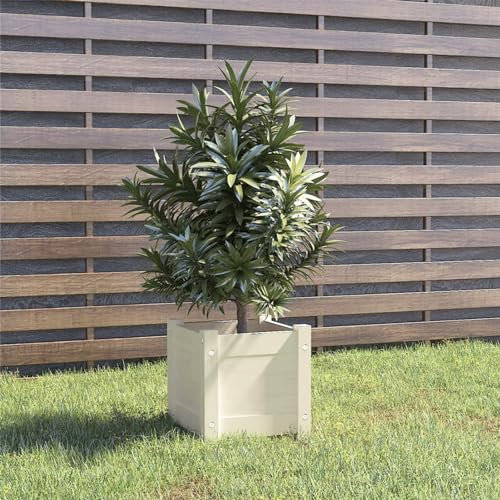 Tidyard Hochbeet Blumentopf Pflanzkübel Blumenkasten Pflanzkasten Metall Pflanzbeet Gartenbeet Frühbeet Weiß 31x31x31 cm Massivholz Kiefer