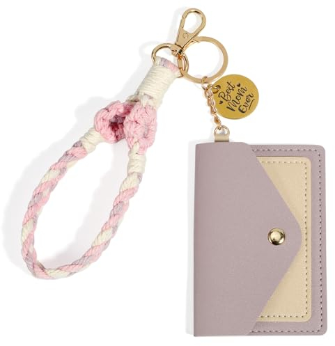 MWOOT Schlüsselanhänger Damen,Schlüsselanhänger Makramee,Geschenke für Mama,Schlüsselanhänger mit Kartenhalter,Boho-Seil Keychain Wristlet Handmade Wristlet,Mama Geburtstagsgeschenk(Rosa)