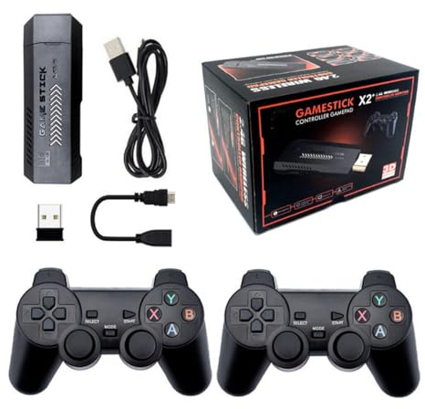 M10 X2PLUS Retro Spielkonsole Game Stick 4K HD, 64G mit 30.000 Spiele & 2.4G P3 Wireless Controller , Tragbare Mini-Arcade-Emulatoren Video-TV-Heimkonsole für Kinder Erwachsene