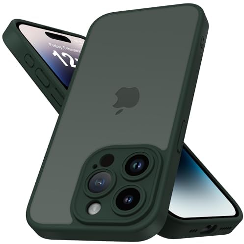 Mootobo for iPhone 14 Pro Hülle 6.1-Inch, Matte Shockproof Bumper Phone Cover, Military-Grade Protection Ultra Slim 360°Full Body Frosted Translucent Back Phone case(Deep Green)