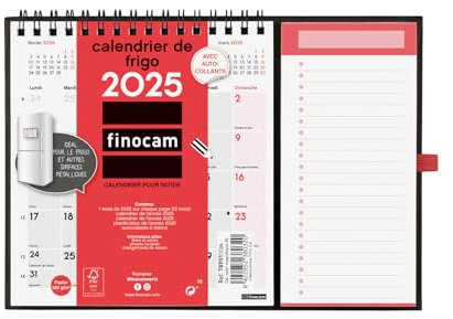 Finocam - Calendario Neutral con Imán para escribir 2025 1 mes por página Enero 2025 - Diciembre 2025 (12 meses) Español