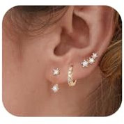 Kenivira 3 Paare Silber 925 Ohrstecker und Creolen Set für Damen - 14 Karat Vergoldete Hypoallergene Kleine Ohrringe für Mehrere Piercings