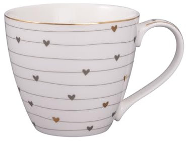 GreenGate Becher Grace Weiß mit Herzen in Grau und Gold Porzellan Tasse Goldrand