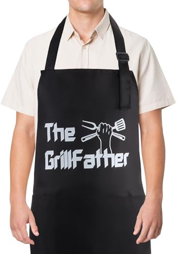 Dazzleimart Divertidos delantales de cocina para hombre, delantal ajustable con bolsillo, delantal para cocinar a la parrilla, regalos, Negro -, standard