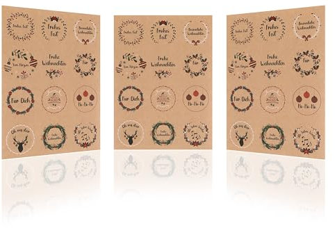 Nordstern Weihnachtsaufkleber 120er Pack - Selbstklebende Kraftpapier Sticker verwendbar als Geschenksticker für Grußkarten, Geschenktüten oder DIY Geschenkanhänger - 4 cm (Design II)