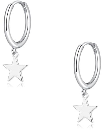 Glintara Creolen Silber 925 mit Anhänger, 925 Sterling Silber Ohrringe Stern Ohrhänger, Hypoallergen Hängeohrringe mit Stern Anhänger, Klassisch Ohrringe Schmuck mit Geschenkbox für Damen Mädchen