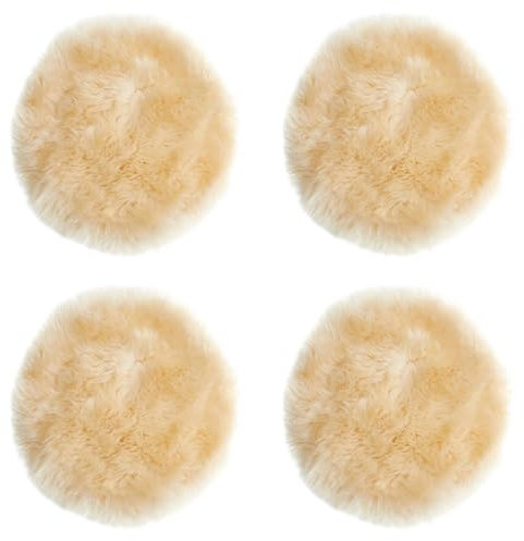 -LUXOR- living Sitzkissen Stuhl Echtfell, Flauschige Sitzauflage, Stuhlkissen, Lammfell Sitzkissen, Fell für Stühle, rund 34 cm Champagner 4 Kissen
