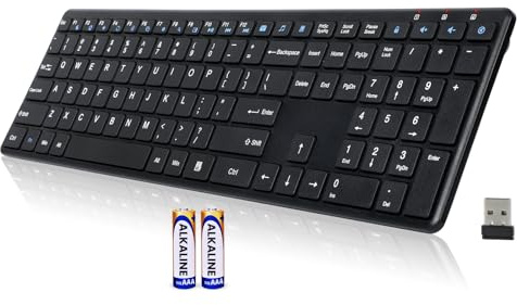 INFIMIND Kabellose Tastatur Ultra Slim Full Size Tastatur mit 2,4 GHz Verbindung, Nummernblöcke, Lange Akkulaufzeit für Computer/Desktop/PC/Laptop/Surface/Smart TV und Mac, Windows