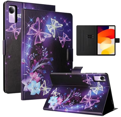 LSPCASA Hülle für Samsung Galaxy Tab A9 Plus/A9+ 11 Zoll 2023 (SM-X210/X215/X216) PU Leder Schutzhülle mit Standfunktion Kartenschlitz Tablet Hülle für Galaxy Tab A9 Plus/A9+-Lila Schmetterling