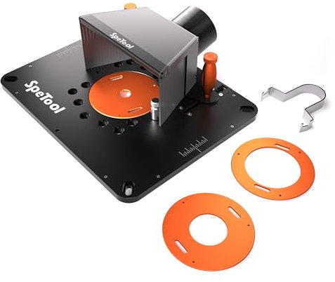 SpeTool Aluminium Frästisch Einlegeplatte Fräsplatte Kit mit Einstellbarer Staubabsaugung Vorgebohrte Fräsplatte Kompatibel Fräsplatte für Oberfräsen mit den Meisten Oberfräsen