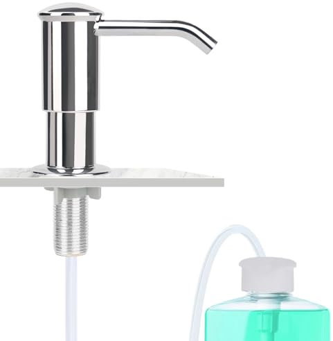 YYTECH Seifenspender Einbau Küche Spülmittelspender für Spülbecken mit 1m Verlängerungsschlauch von Oben Befüllen, Befestigungsmutter aus ABS-Material, Galvanisierungsprozess
