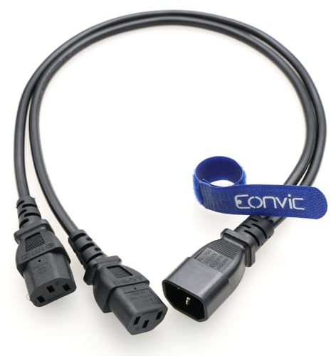 Eonvic IEC 320 C14 auf 2 x C13 Netzkabel, Stecker C14 auf 2 x C13 Netzkabel, IEC-320, Y-Typ-Splitter-Adapterkabel, 250 V, 10 A, 60 cm