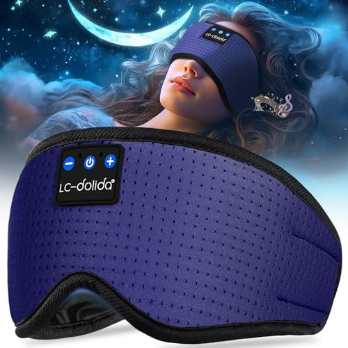 Bluetooth Sleeping Headphones Eye Mask for Sleeping,LC-dolida 100% Blackout Eye Mask with Bluetooth Headphones 15 Hours Playback Sleep Aids with Travel Bag & 2 Sleep Earplugs for Travel/Nap/Yoga