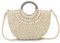 EVEOUT Sac Bandoulière en Paille Femmes été Boho Sac Panier Rond en Rotin Tissé Sac à Main Raphia avec Décoration Coquillage pour Plage Vacances(Beige)