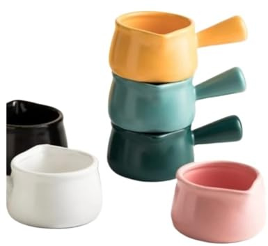 Mini Ceramic Milk Cup Creamer Jug Multifunctional Seasoning Dish Small Coffee Pitcher Vinegar Sauce with Handle(Yellow)