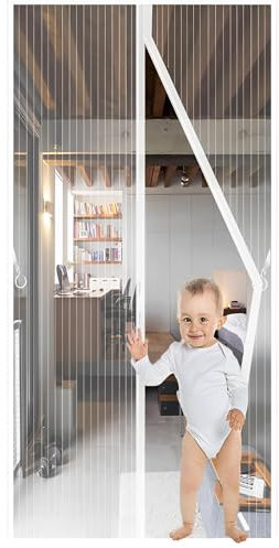 Moustiquaire Porte Magnétique 80x210cm,porte moustiquaire,Rideau de Porte Antimoustique,Rideau Anti Mouche Porte Moustiquaire de Porte Fermeture Automatique pour Enfants et Animaux de Compagnie-Blanc