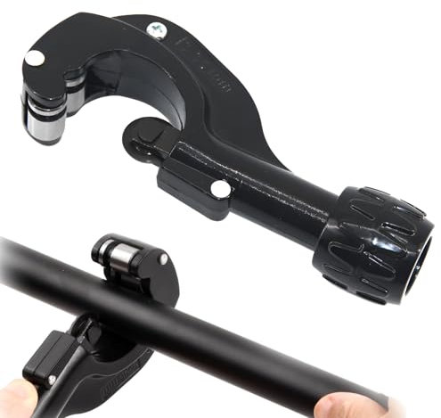 Coupe-tube, coupe-tube avec ébavureur et 3 molettes de coupe de rechange, coupe-tube pour tubes en cuivre, coupe-tube en acier, coupe-tube séparateur pour tubes en cuivre et aluminium (noir, 3-35 mm)