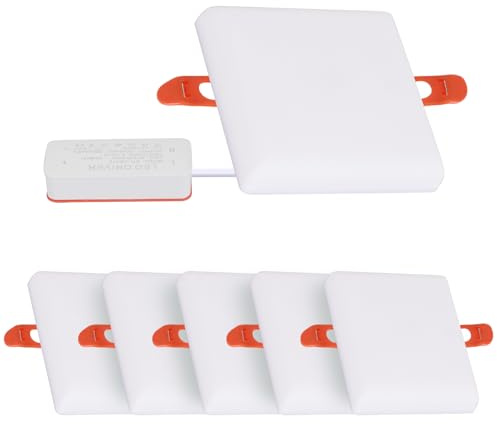 Osairous LED Einbaustrahler 230V Flach 120mm, 6er Set Square Deckenleuchte, Spot Kaltweiß 6500K Einbauleuchten, 18W 1170LM für Badezimmer Wohnzimmer Küche, Weiß