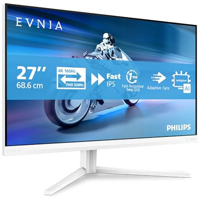 Philips Evnia 27M2N5901A Monitor Gaming 27” UHD, 160Hz, Fast IPS, 0.5ms MPRT, Adaptive Sync, HDR400, Altura Ajustable, Altavoces, G-Sync Comp., (2560x1440, HDMI 2X 2.1, DP 1x 1.4 USB Hub) Blanco