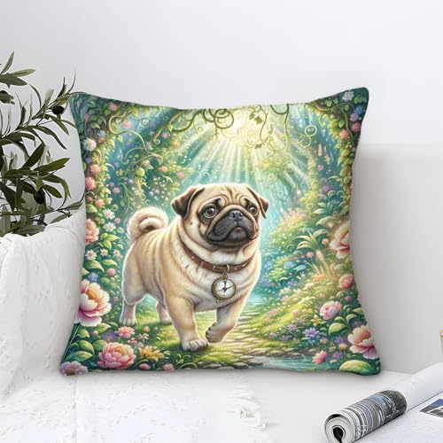 YYVKPMLXC Mops Kissenbezüge Modern-Abstract Muster,Mystischer Wald Quadratisch Kissen Bezüge Weicher Polyester Dekokissenhülle Für Sofakissen Kissenbezüge 40x40cm