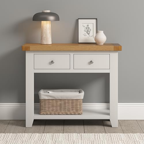 Seconique Windsor Fully Assembed 2 Drawer Console Table in Ivory/Oak