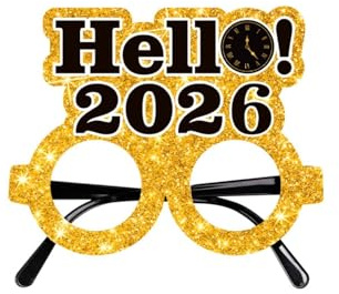 Generisch 1 Stück 2026 Neujahr Schwarz Gold Brillen Silvester Thema Party Dekoration Gläser Rahmen Geschenk