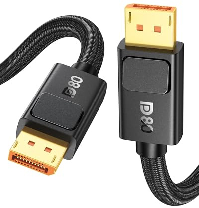 Silkland 80Gbps Câble DisplayPort 2.1 3M 4K@540Hz 8K@240Hz, 16K DP vers DP | Certifié VESA DP80, Tressé, HDR, FreeSync G-Sync, Verrouillage, Câble DP 2.1 3m pour Moniteur, Gaming-PC et Carte Graphique