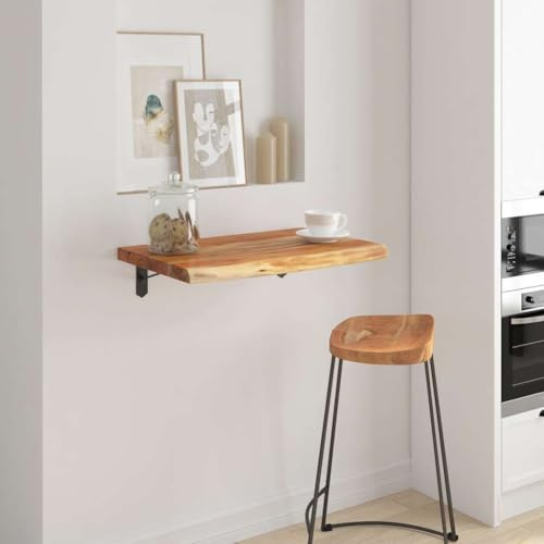 Fangmaliuyun Wandregal 50x40 cm aus Akazien-Massivholz mit Baumkante Moderner Hängeschrank für Bücher & Deko in Wohnzimmer, Küche & Home Office