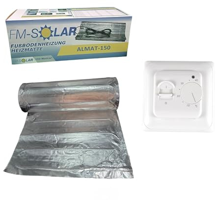 FM-SOLAR 1,5m² Elektrische Fußbodenheizung 150W/m² elektro Bodenheizung ALU + Thermostat Funk Weiß