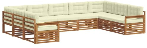 vidaXL Sofagarnituren 9 pcs Natur und Creme Massivholz Akazie, Gartenmöbel, modernes Outdoor-Sofa, Robustes Set, Lounge-Sitz, Terrasse, Komfort für Dein Zuhause