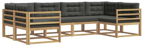 vidaXL Outdoor-Sofagarnitur mit Kissen 6 pcs Weiß und Anthrazit, Akazienholz Lounge Set für draußen, modernes Gartenmöbel, wetterfest und stylisch für deinen Garten
