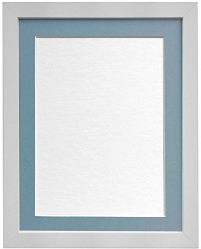 FRAMES BY POST 25mm White Picture Photo Frame with Blue Mount 60 x 80cm For Pic Size 50 x 70cm (Plastic Glass)