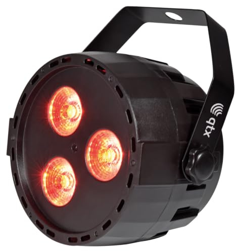 QTX PAR-12 Mini LED PAR Light RGBW DMX Stage Lighting & Remote Control | LED par can with 3 x 4W RGBW LEDs, 8-channel DMX512, IR remote, sound-activated and auto modes for events and DJ shows