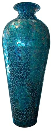 DecorShore Andalusische Vase – Sparkling Metall Vase mit maurischen Blumen Glas Mosaik Einlage, 20 in. Deko Vase, Designer Vase, Metall, türkis, Large