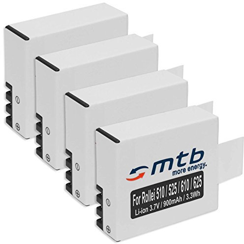 4X Akkus für Rollei Actioncam AC 510, 525, 610, 625 [900 mAh / 3.7V / Li-Ion]
