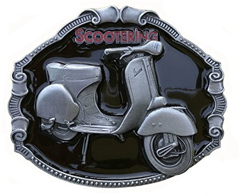Vespa Offiziell lizenzierte Metall-Gürtelschnalle, Schwarz, Vintage, Lackiert