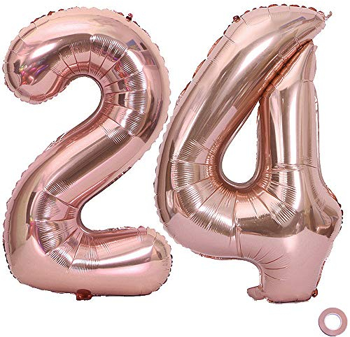 Juland Luftballon Zahl 24 Rosegold Geburtstag Folienballon Helium Folie Pinke Luftballons für Geburtstag Jubiläum 40 Zoll XXL- Riesenzahlen #24