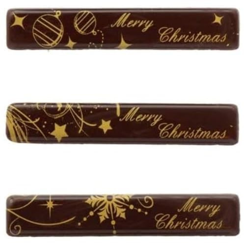 Schokoladen Deko Merry Christmas 3 Motive | 120 Stück | Dekorative Frohe Weihnachten Schokolade für Kuchen- und Backkreationen | 80 x 15 mm