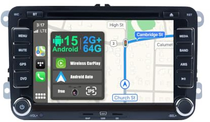 JOYX Android 15 Autoradio Passt für VW Passat/Golf/Skoda/Seat - GPS 2 Din - Rückfahrkamera Mikrofon Canbus KOSTENLOS - 2G+64G - 7 Zoll -Unterstützen DAB Sat Navi Lenkradsteuerung 4G WiFi BT5.0 Carplay