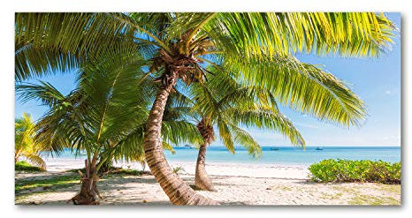 Tulup Impression sur Verre de 120x60 cm Image Tableau Photo décorative panoramique pour la Cuisine et Le Salon - Paysage - Plage Tropicale - Vert