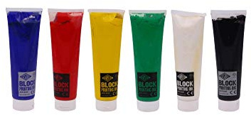Linolfarbe für Linoldruck | 6 Farben | extra feine Pigmente | Künster Qualtität | DIY Linol Druck | 6 x 250 ml